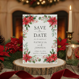 Elegant Christmas Save the Date with Poinsettias セーブザデート