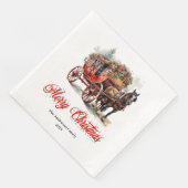 Elegant Christmas scene napkin red green lettering (コーナー)