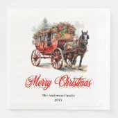 Elegant Christmas scene napkin red green lettering (正面)