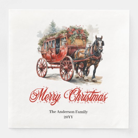 Elegant Christmas scene napkin red green lettering (正面)