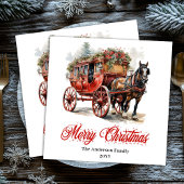 Elegant Christmas scene napkin red green lettering