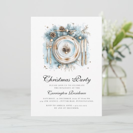 Elegant Christmas Script Dinner/Party Invitation 招待状 (スタンド正面)