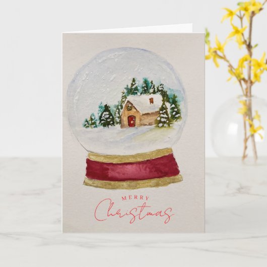 Elegant Christmas Snow Globe Greeting Card カード (黄色い花)