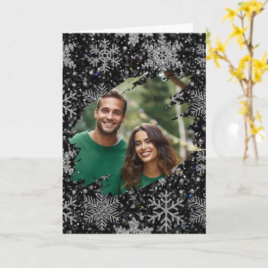 Elegant Christmas snowflakes personalize photo  カード (黄色い花)
