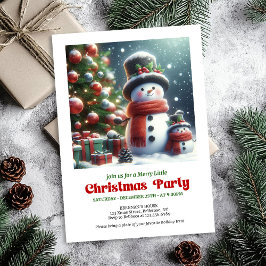 Elegant Christmas snowman invite kids editable 招待状