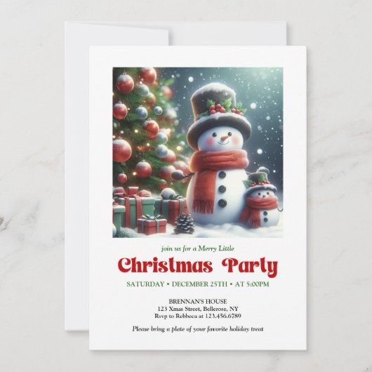 Elegant Christmas snowman invite kids editable 招待状 (正面)