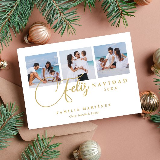 Elegant Christmas Spanish Cute 3 Multi Photo シーズンカード