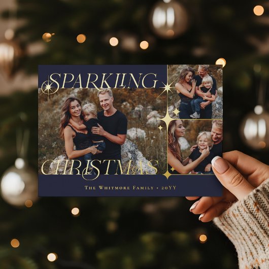 Elegant Christmas Sparkle Photo Collage Christmas 箔シーズンカード
