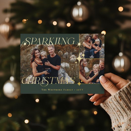 Elegant Christmas Sparkle Photo Collage Christmas 箔シーズンカード