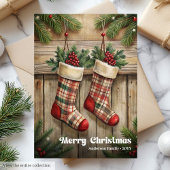 Elegant Christmas stocking rustic holly berries シーズンカード
