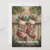 Elegant Christmas stocking rustic holly berries シーズンカード (正面)
