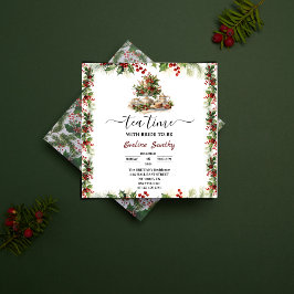 Elegant Christmas Tea Party Floral Bridal Shower 招待状