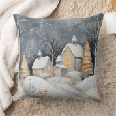 Elegant Christmas Throw Pillow – White and Gold クッション (ブランケット)
