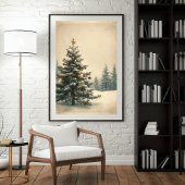Elegant Christmas Tree Amidst Snowy Landscape ポスター