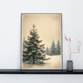 Elegant Christmas Tree Amidst Snowy Landscape ポスター