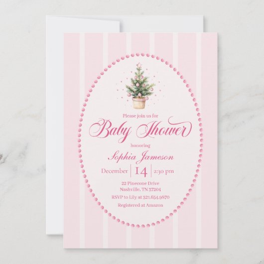 Elegant Christmas Tree Baby Shower Invitation 招待状 (正面)