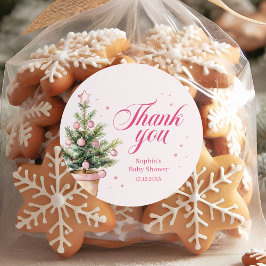 Elegant Christmas Tree Baby Shower Thank You ラウンドシール