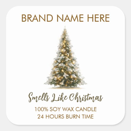 Elegant Christmas Tree Candle Labels スクエアシール (正面)