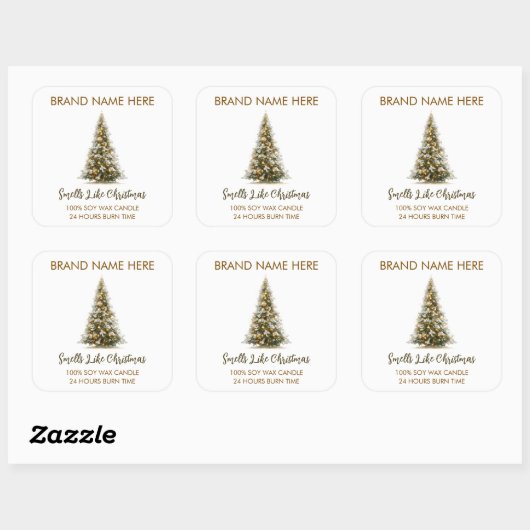 Elegant Christmas Tree Candle Labels スクエアシール (シート)
