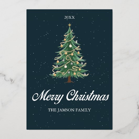 Elegant Christmas Tree Card Merry Christmas Wish 箔シーズンカード (正面)