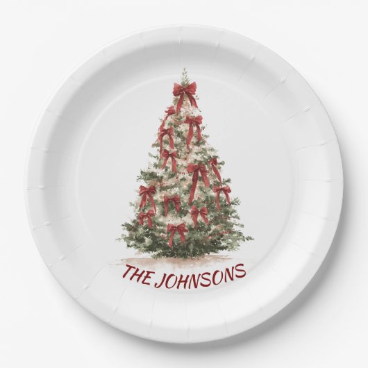 Elegant Christmas Tree Custom Name Paper Plates ペーパープレート (正面)