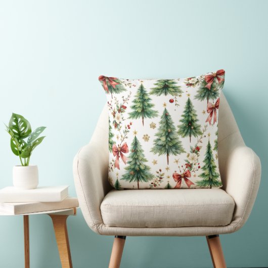 Elegant Christmas Tree Floral Pattern Pillow クッション (椅子)
