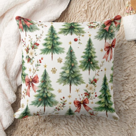 Elegant Christmas Tree Floral Pattern Pillow クッション (ブランケット)