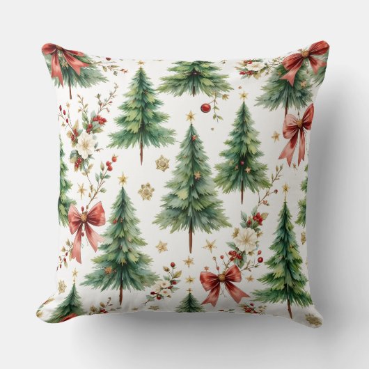 Elegant Christmas Tree Floral Pattern Pillow クッション (正面)