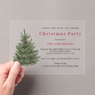 Elegant Christmas tree gold Christmas party アクリル招待状