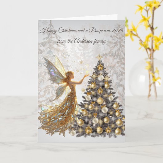 Elegant Christmas Tree Greeting Card – Family カード (黄色い花)