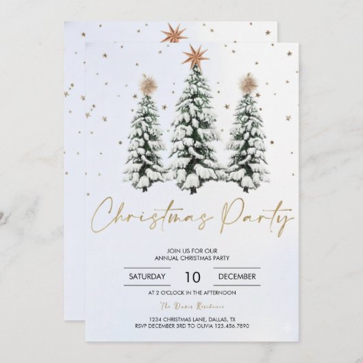 Elegant Christmas Tree Holiday Party Invitation 招待状 (正面/裏面)