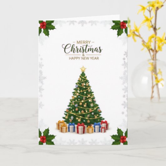 Elegant Christmas Tree & Holiday Wishes Card カード (黄色い花)