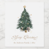 Elegant Christmas Tree Merry Christmas ワインラベル (シングルラベル)