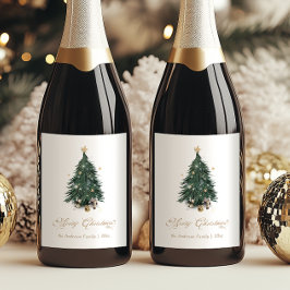 Elegant Christmas Tree Merry Christmas ワインラベル
