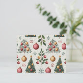 Elegant Christmas Tree & Ornament Pattern – Festiv シーズンポストカード (スタンド正面)