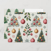 Elegant Christmas Tree & Ornament Pattern – Festiv シーズンポストカード (正面/裏面)