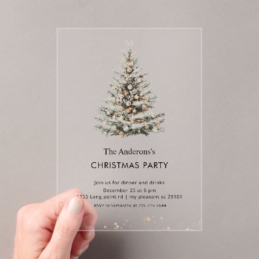 Elegant Christmas Tree Party  アクリル招待状 (インサイチュ (ポータブル))