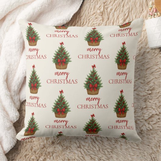 Elegant Christmas Tree – Red Ribbon  クッション (ブランケット)