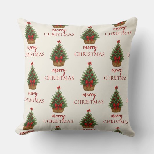 Elegant Christmas Tree – Red Ribbon  クッション (正面)