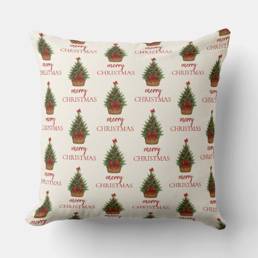 Elegant Christmas Tree – Red Ribbon クッション (正面)