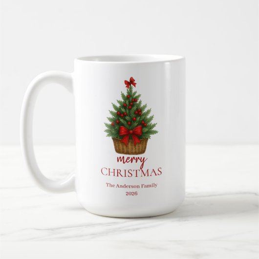 Elegant Christmas Tree – Red Ribbon  コーヒーマグカップ (左)