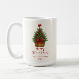 Elegant Christmas Tree – Red Ribbon  コーヒーマグカップ