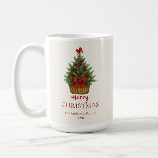 Elegant Christmas Tree – Red Ribbon  コーヒーマグカップ (左)