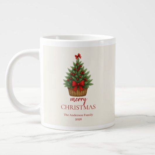 Elegant Christmas Tree – Red Ribbon  ジャンボコーヒーマグカップ (左)