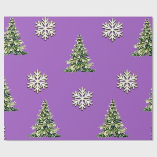 Elegant Christmas Tree & Snowflake Wrapping Paper ラッピングペーパー (フラット)