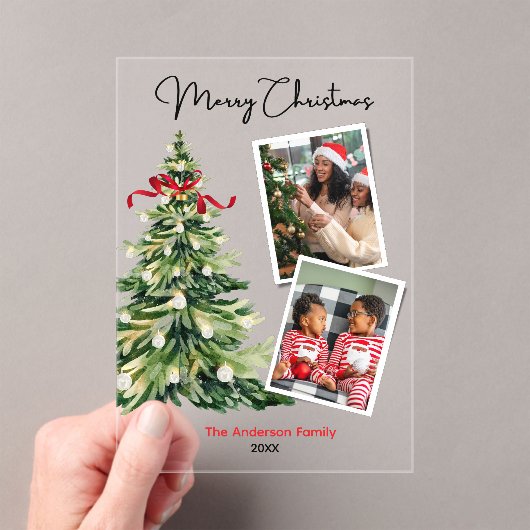 Elegant Christmas tree two photos personalized アクリル招待状 (インサイチュ (ポータブル))