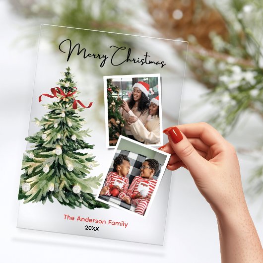 Elegant Christmas tree two photos personalized アクリル招待状