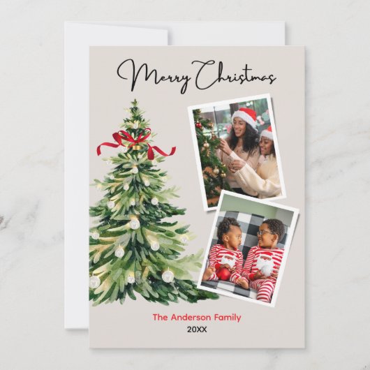 Elegant Christmas tree two photos personalized シーズンカード (正面)