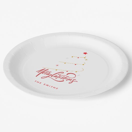 Elegant Christmas Tree Typography Script  ペーパープレート (アングル)