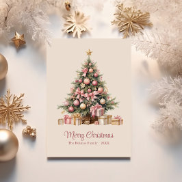 Elegant Christmas Tree with Pink Bows  シーズンカード